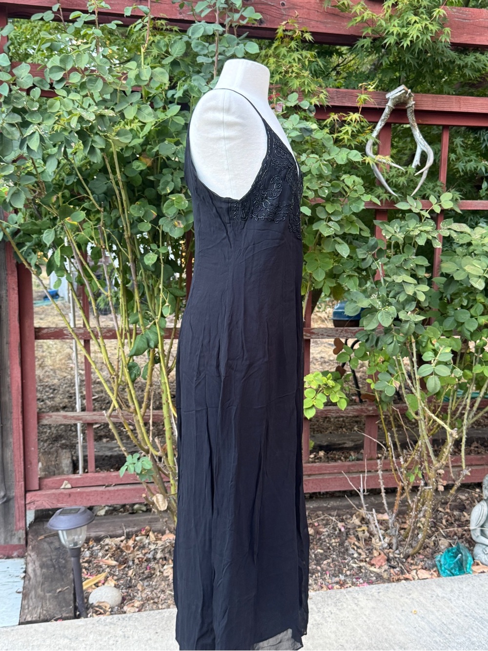 Vintage Black Beaded V-Neck Slip Dress - Picture 3 of 6